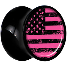 Load image into Gallery viewer, Black Acrylic Pink American Flag Saddle Plug Set 00G
