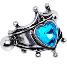 Load image into Gallery viewer, 16G 1/2 Aqua Gem Queen of Hearts Cuff Cartilage Earring
